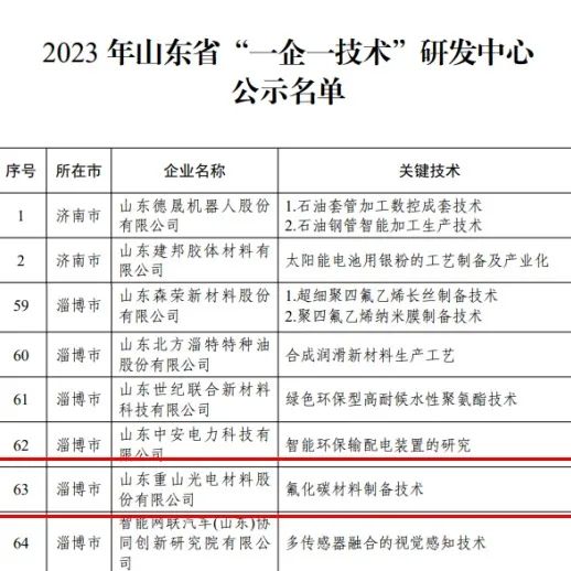 山东省“一企一技术”研发中心